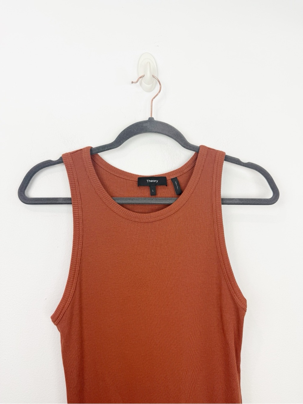 Theory Racer Tank Dress Compact Rib in Orange Brown Size Large - Picture 2 of 6